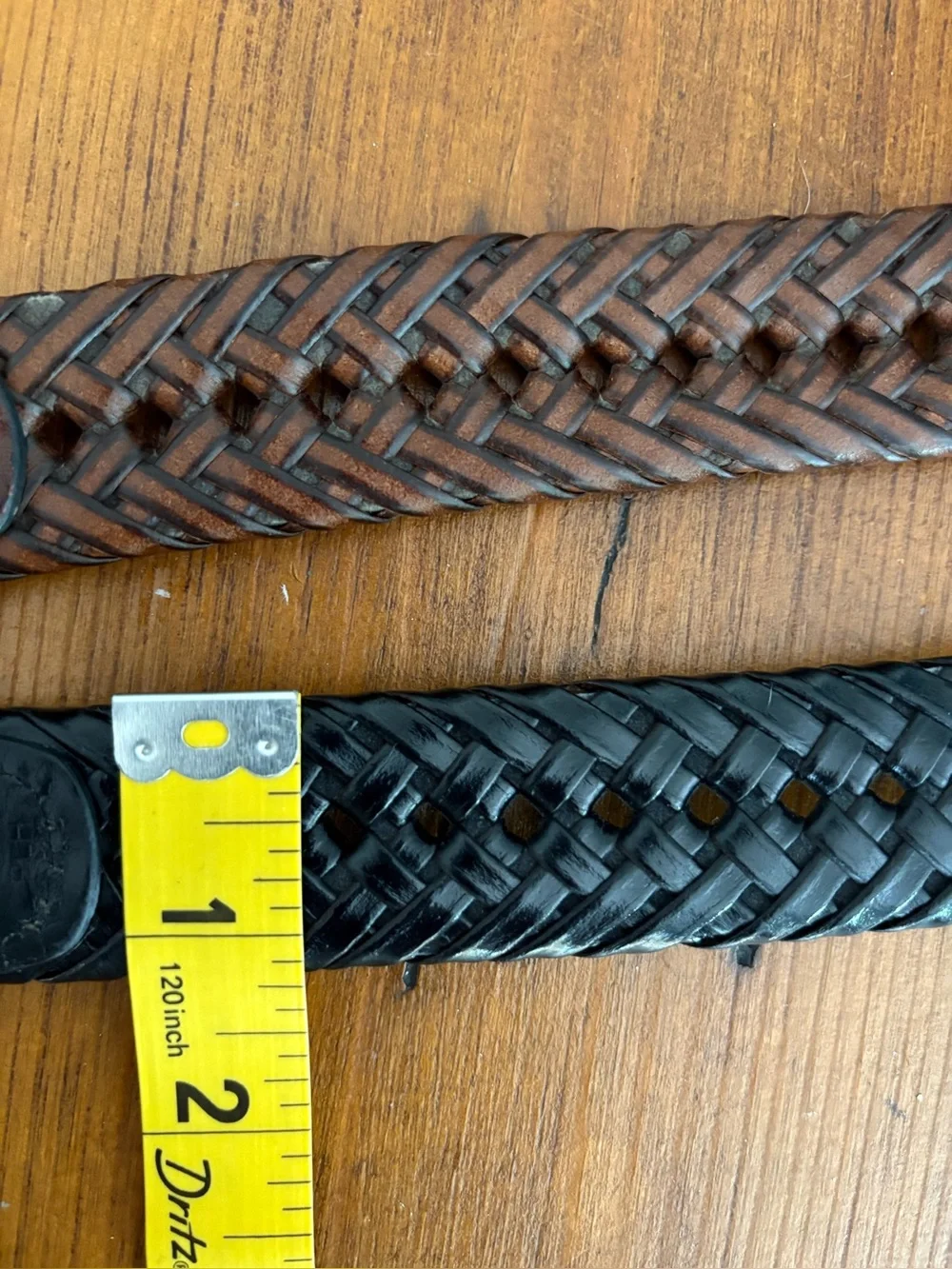 Bundle of 2 Men’s Woven Braided Belts. Black  Brown Brass Silver Hardware Sz 48